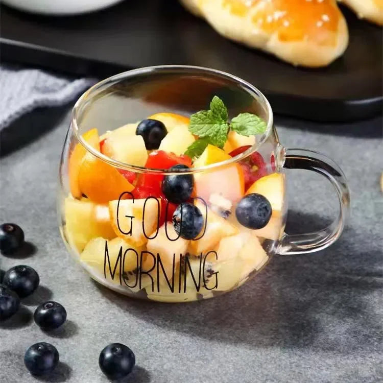 ☕✨ Taza de Cristal “GOOD MORNING” 🌞 Perfecta para Café, Té o Desayunos con Estilo 🍵💫