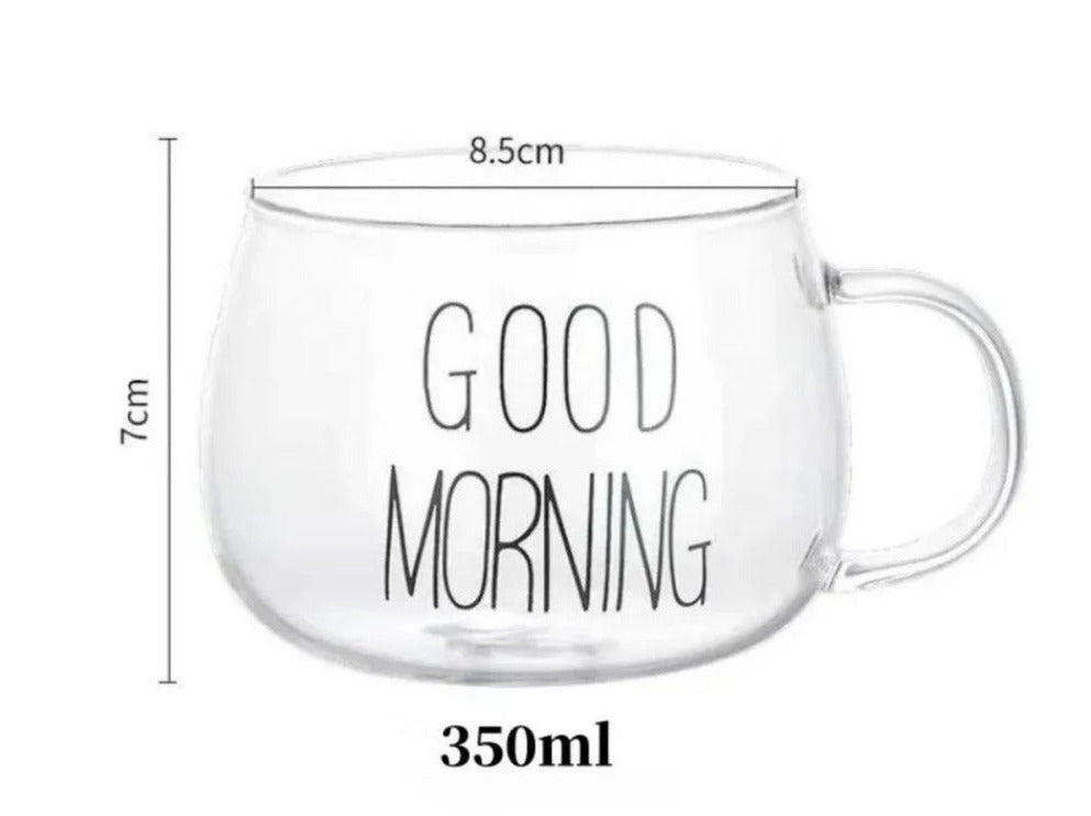 ☕✨ Taza de Cristal “GOOD MORNING” 🌞 Perfecta para Café, Té o Desayunos con Estilo 🍵💫